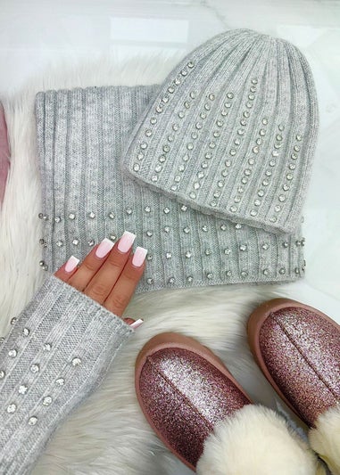 Love Lemonade Grey Crystal Luxe Fingerless Gloves