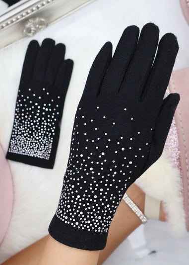 Love Lemonade Black Sparkly Crystal Shine Gloves