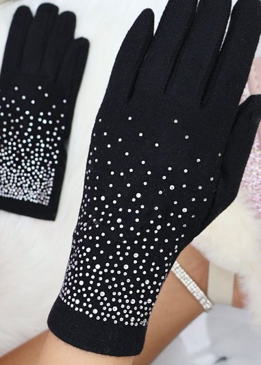 Love Lemonade Black Sparkly Crystal Shine Gloves