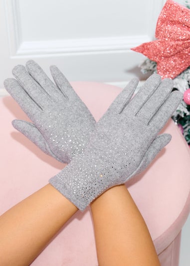 Love Lemonade Grey Sparkly Crystal Shine Gloves