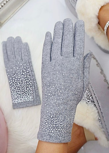 Love Lemonade Grey Sparkly Crystal Shine Gloves