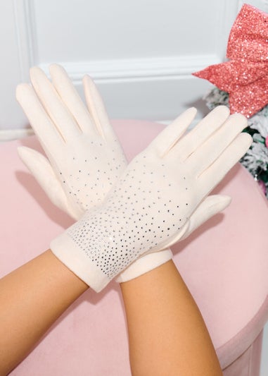 Love Lemonade Cream Sparkly Crystal Shine Gloves