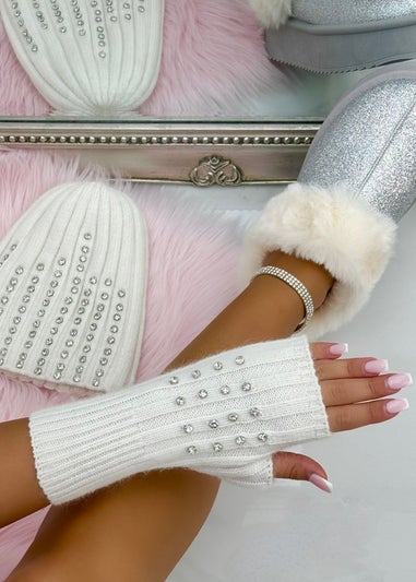 Love Lemonade White Crystal Luxe Fingerless Gloves