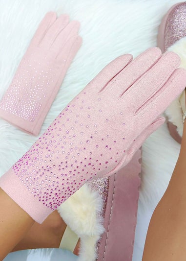 Love Lemonade Pale Pink Sparkly Crystal Shine Gloves