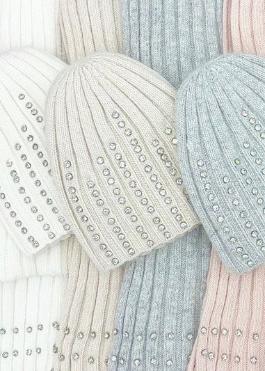 Love Lemonade Beige Crystal Luxe Knitted Beanie Hat