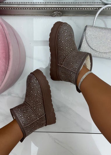 Love Lemonade Mocha Sparkly Bling Platform Mini Snugg Boots