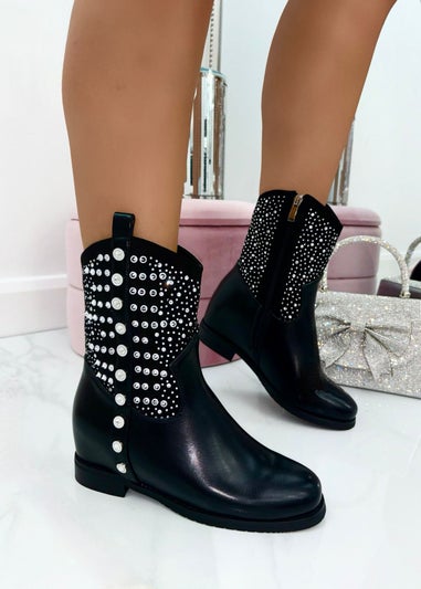 Love Lemonade Black Crystal Embellished Rhinestone Boots