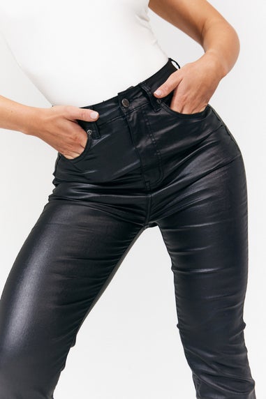 In The Style Petite Black Ivy Coated Kickflare Jeans