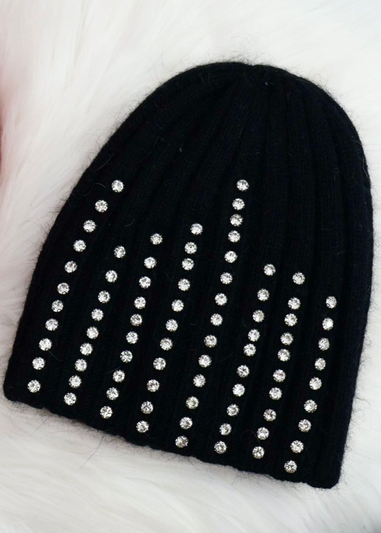 Love Lemonade Black Crystal Luxe Knitted Beanie Hat