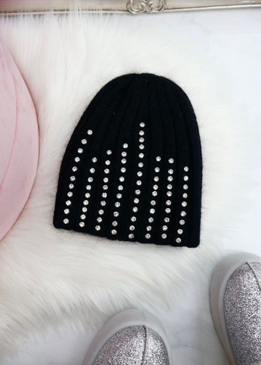 Love Lemonade Black Crystal Luxe Knitted Beanie Hat