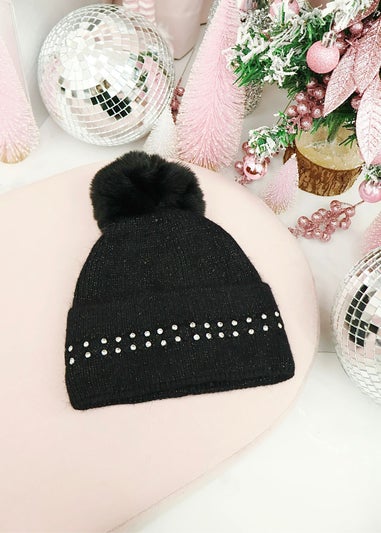 Love Lemonade Black Crystal Crush Sparkly Bobble Hat