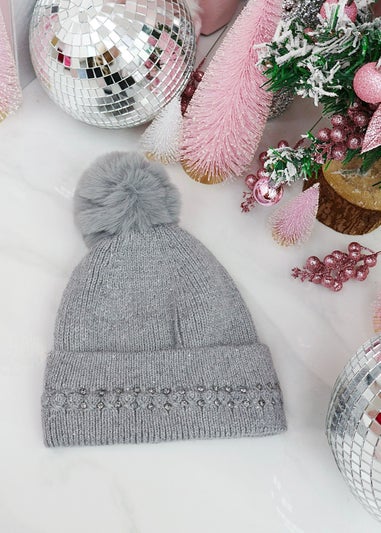 Love Lemonade Grey Crystal Crush Sparkly Bobble Hat