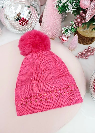 Love Lemonade Pink Crystal Crush Sparkly Bobble Hat