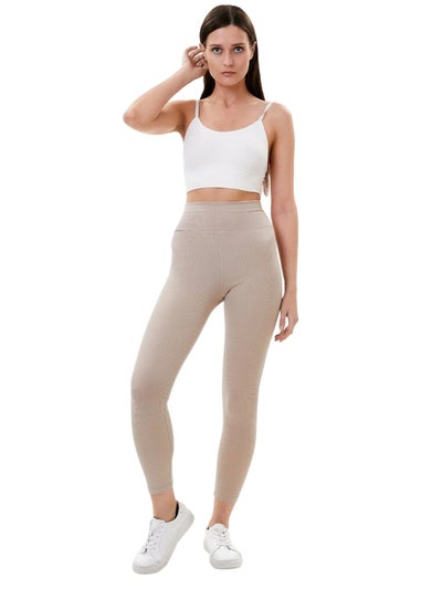 Lookus Tan Zelal Ribbed Leggings