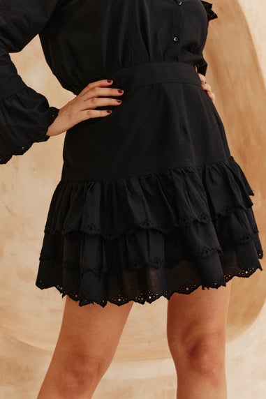 In The Style Black Frill Crochet Detail Co Ord Skirt