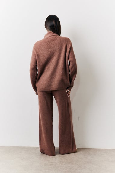 In The Style Mocha Quarter Zip Knit Co-Ord Jumper