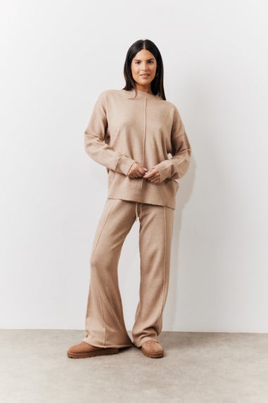 In The Style Oatmeal Seam Front Crew Neck Knit Co-Ord Jumper