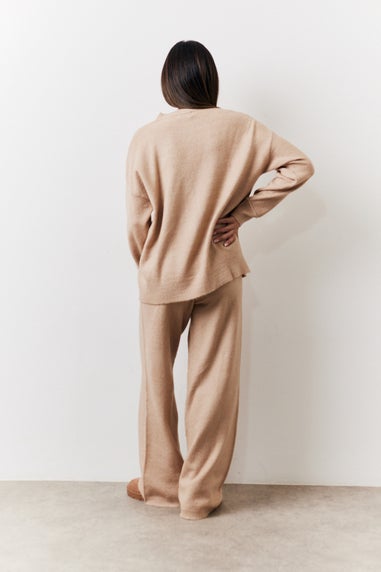 In The Style Oatmeal Seam Front Crew Neck Knit Co-Ord Jumper