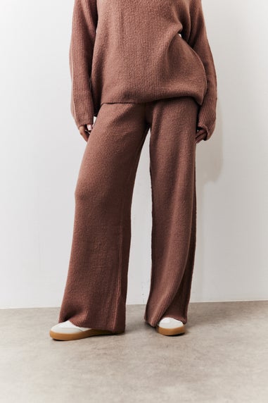 In The Style Mocha Wide Leg Knit Co-Ord Trousers