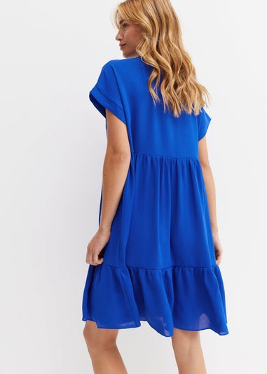 Gini London Cobalt Blue V-Neck Tiered Mini Smock Dress