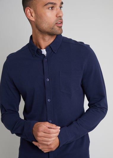 Threadbare Navy 2-Pack Cotton Pique Jersey Long Sleeve Shirts