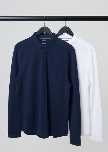 Threadbare Navy 2-Pack Cotton Pique Jersey Long Sleeve Shirts