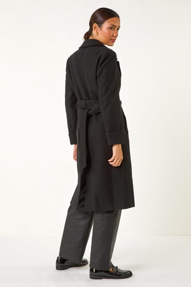 Roman Black Belted Double Breasted Coat