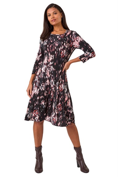 Roman Mocha Abstract Spot Print Stretch Midi Dress