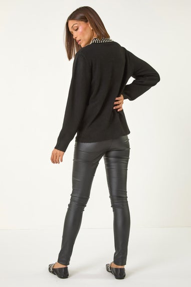 Roman Black Faux Pearl Collar Jumper