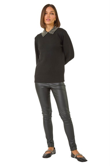 Roman Black Faux Pearl Collar Jumper