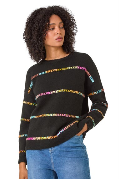 Roman Black Shimmer Stripe Detail Knit Jumper