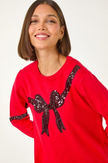 Roman Red Bow Sequin Detail Knit Jumper