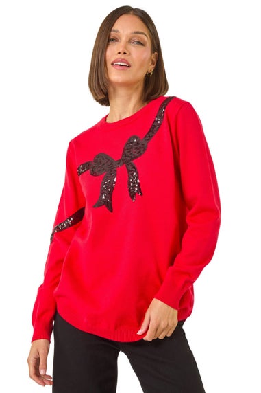 Roman Red Bow Sequin Detail Knit Jumper