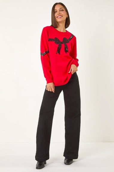 Roman Red Bow Sequin Detail Knit Jumper