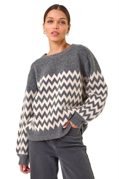 Roman Grey Zig Zag Knitted Jumper