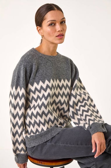 Roman Grey Zig Zag Knitted Jumper