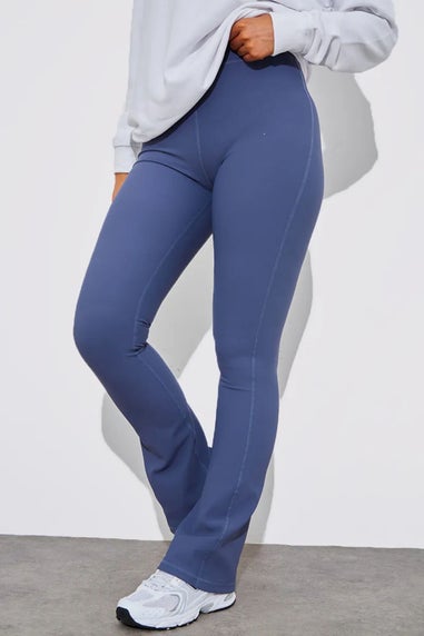 In The Style Petite Blue High Waist Kick Flare Rib Trouser