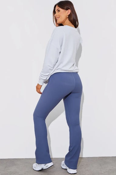 In The Style Petite Blue High Waist Kick Flare Rib Trouser