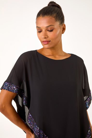 Roman Purple Sequin Hem Overlay Stretch Top