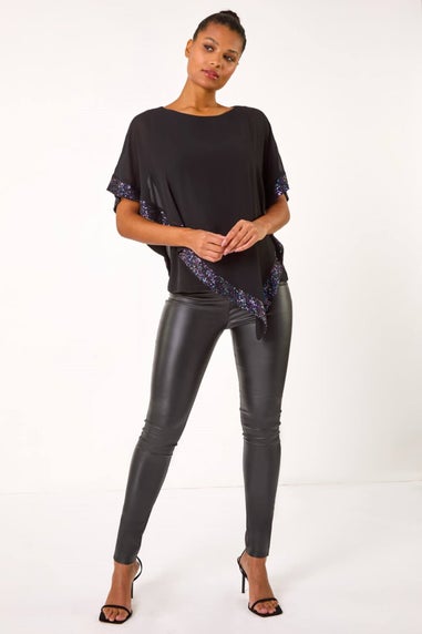 Roman Purple Sequin Hem Overlay Stretch Top