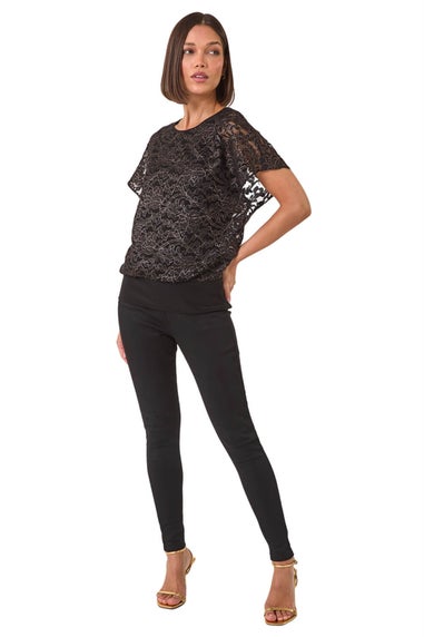 Roman Bronze Metallic Lace Bubble Hem Top