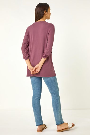 Roman Mauve Ribbed Buttoned Stretch Shirt