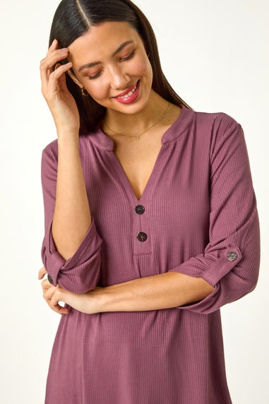 Roman Mauve Ribbed Buttoned Stretch Shirt