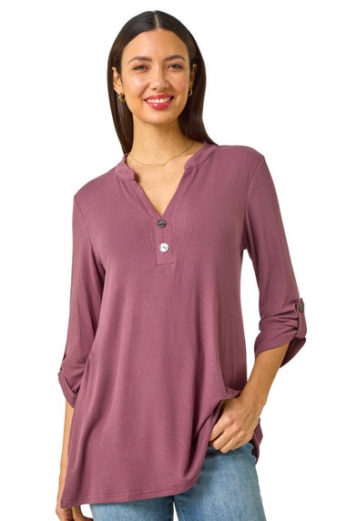 Roman Mauve Ribbed Buttoned Stretch Shirt