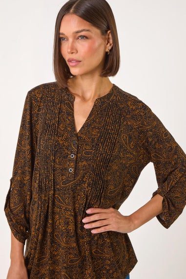 Roman Amber Floral Paisley Pintuck Shirt