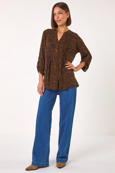 Roman Amber Floral Paisley Pintuck Shirt