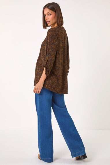 Roman Amber Floral Paisley Pintuck Shirt