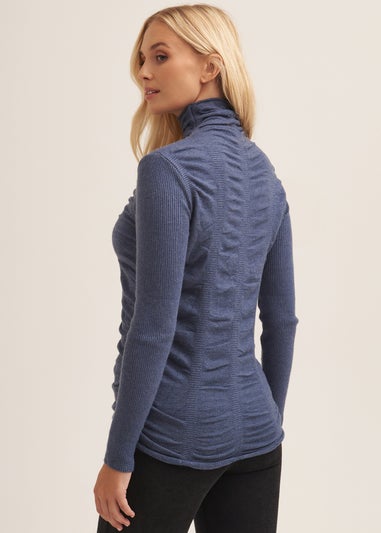 Gini London Blue Fine Knit Textured High Neck Top