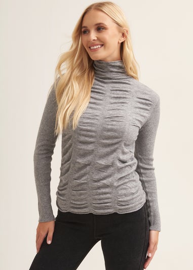 Gini London Grey Fine Knit Textured High Neck Top