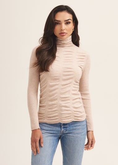 Gini London Camel Fine Knit Textured High Neck Top